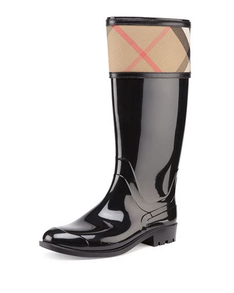 burberry check cuff rubber rain boot black|net a porter Burberry boots.